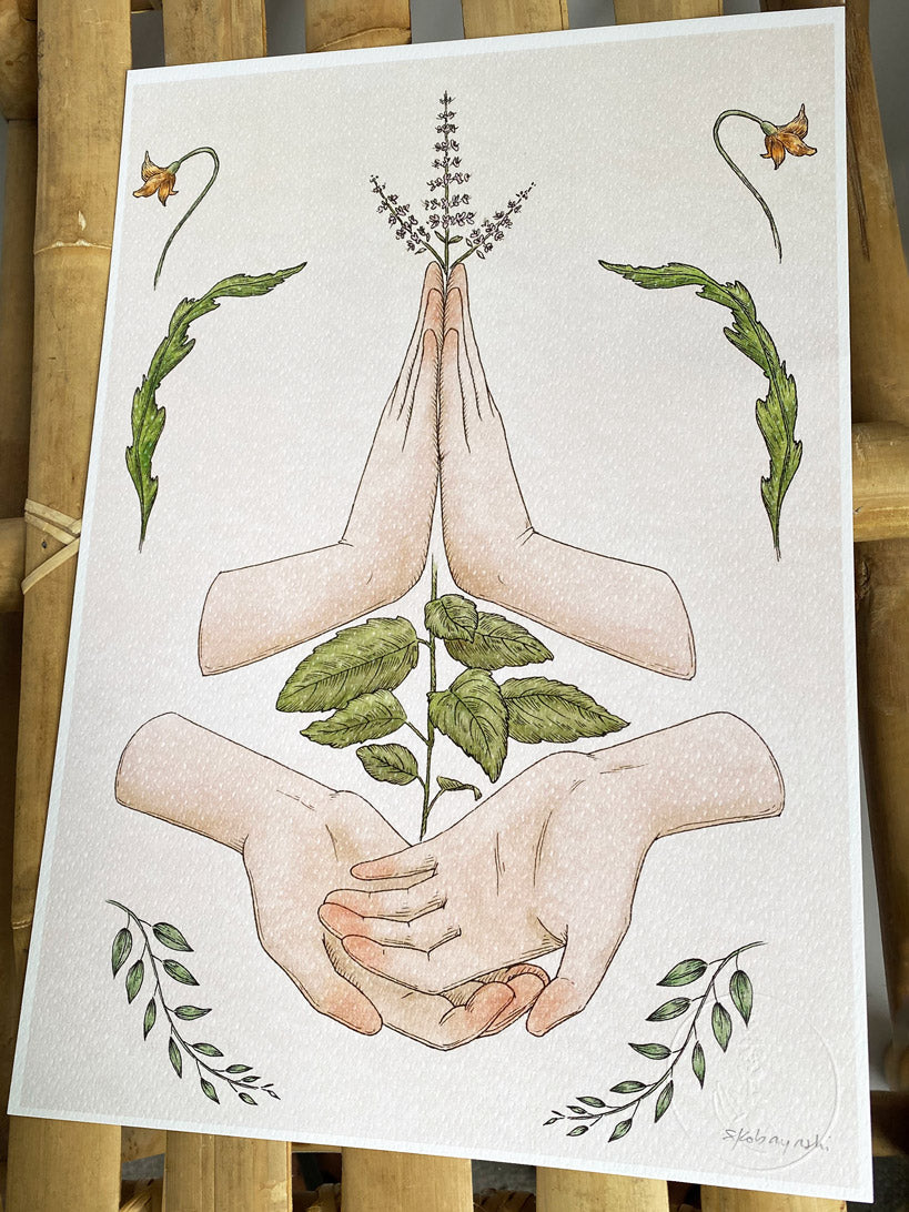 Botanical prints with hands. Prints in Toronto, Ontario, Canada
